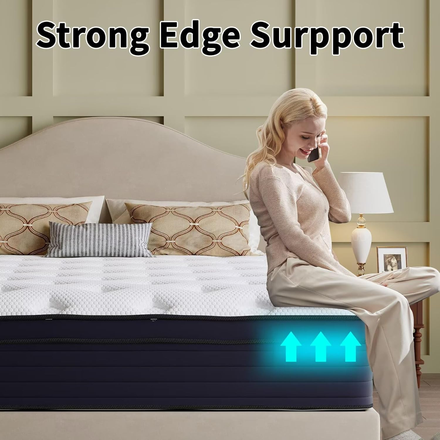 Full Size Mattress, 14 Inch Hybrid Bed in a Box, Green Tea & Cooling Gel Memory