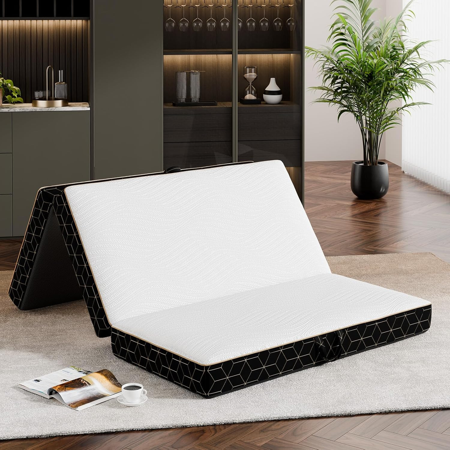 Portable Tri-Fold Memory Foam Mattress Twin – 4″ Folding Bed with Washable Cover