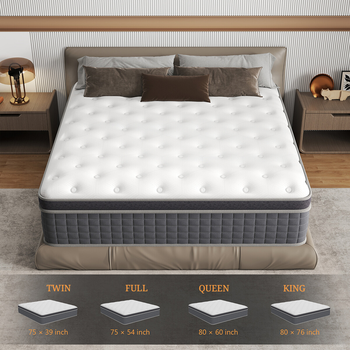 12″14″ Mattress in a Box Hybrid Spring Gel Memory Foam Twin Full Queen King Size