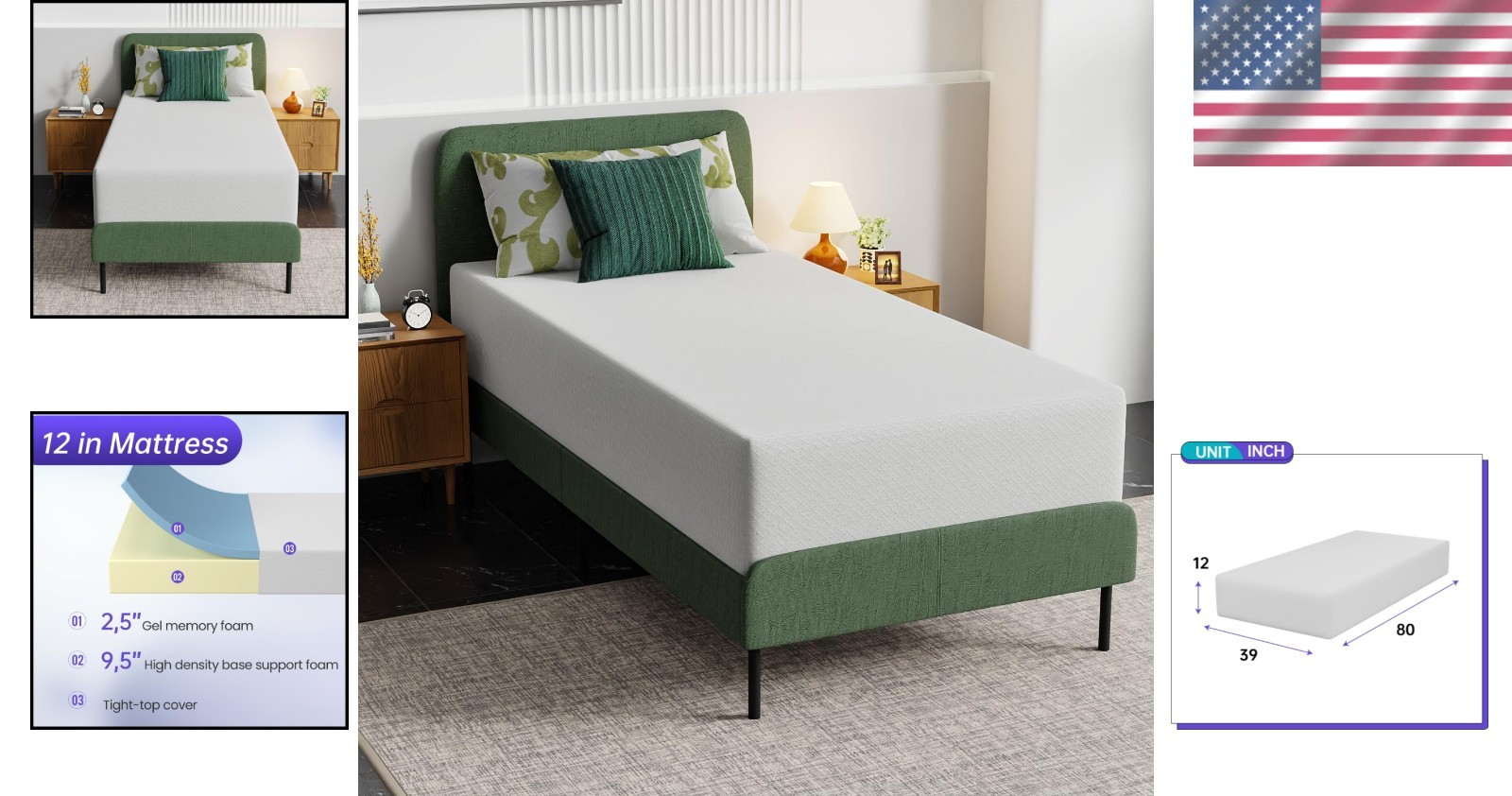 Cooler Sleep 12 Inch Medium-Firm Twin XL Mattress – Gel Memory Foam Comfort