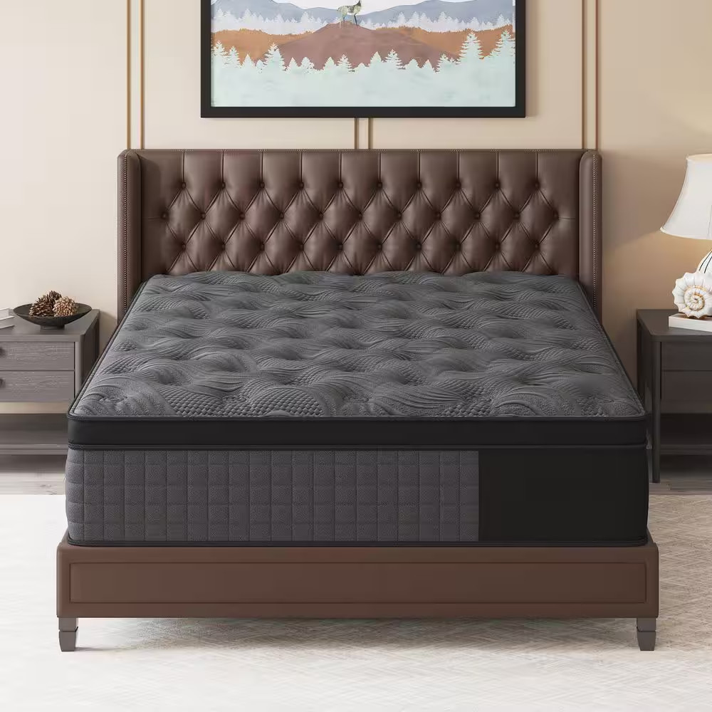 King Medium Firm Gel Memory Foam 14 In. Hybrid Mattress Euro Top Individually Wr