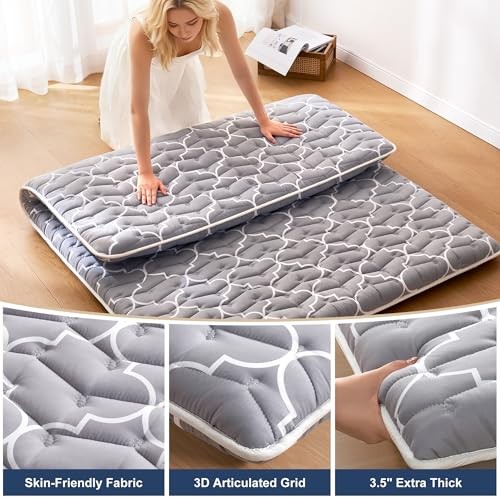6th Generation Japanese Floor Futon Mattress – Extra-Thick Queen(60″X80″) Grey