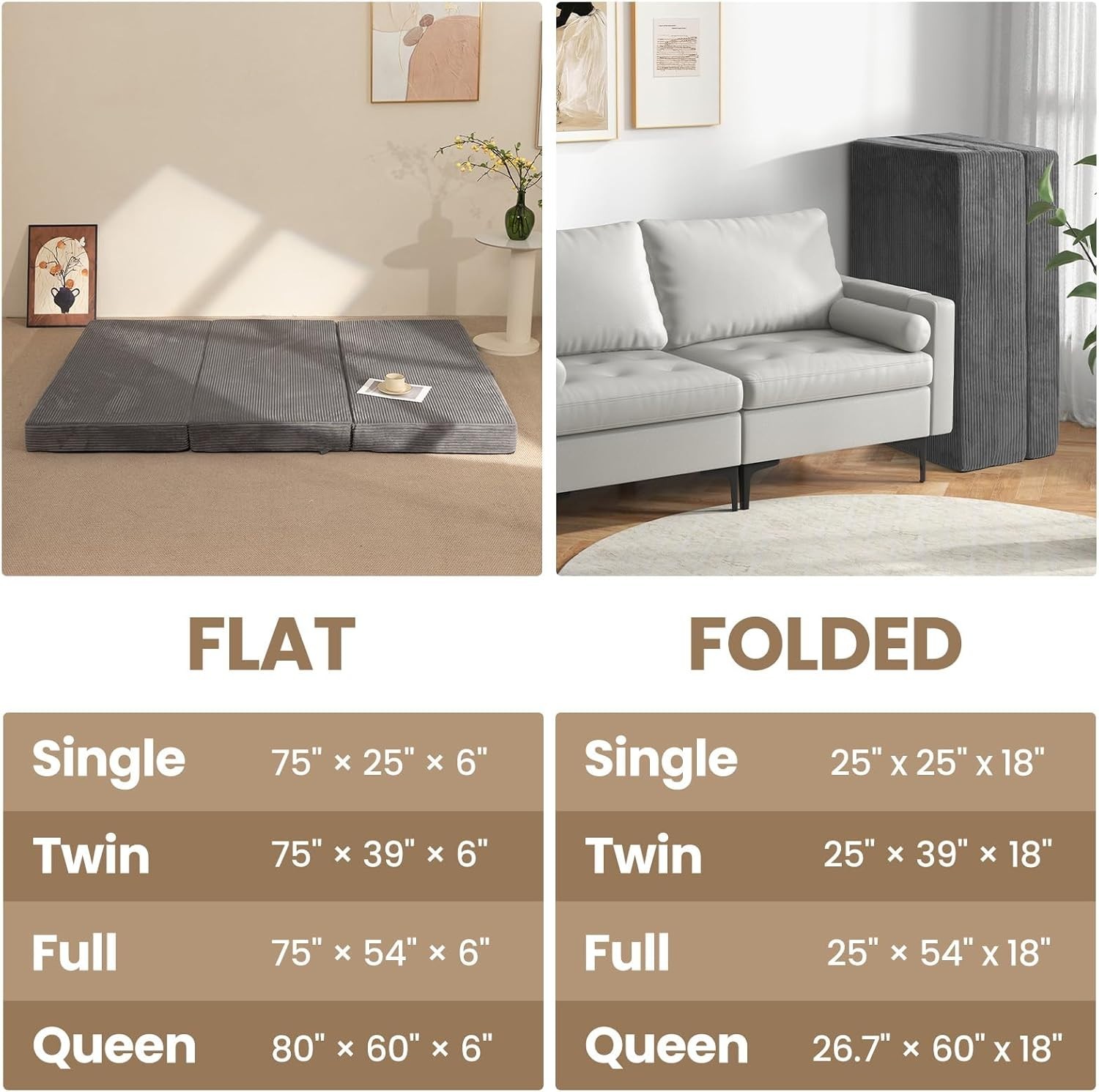 Versatile 6-Inch Plush Folding Mattress – Perfect for Guests, Camping & Dorm