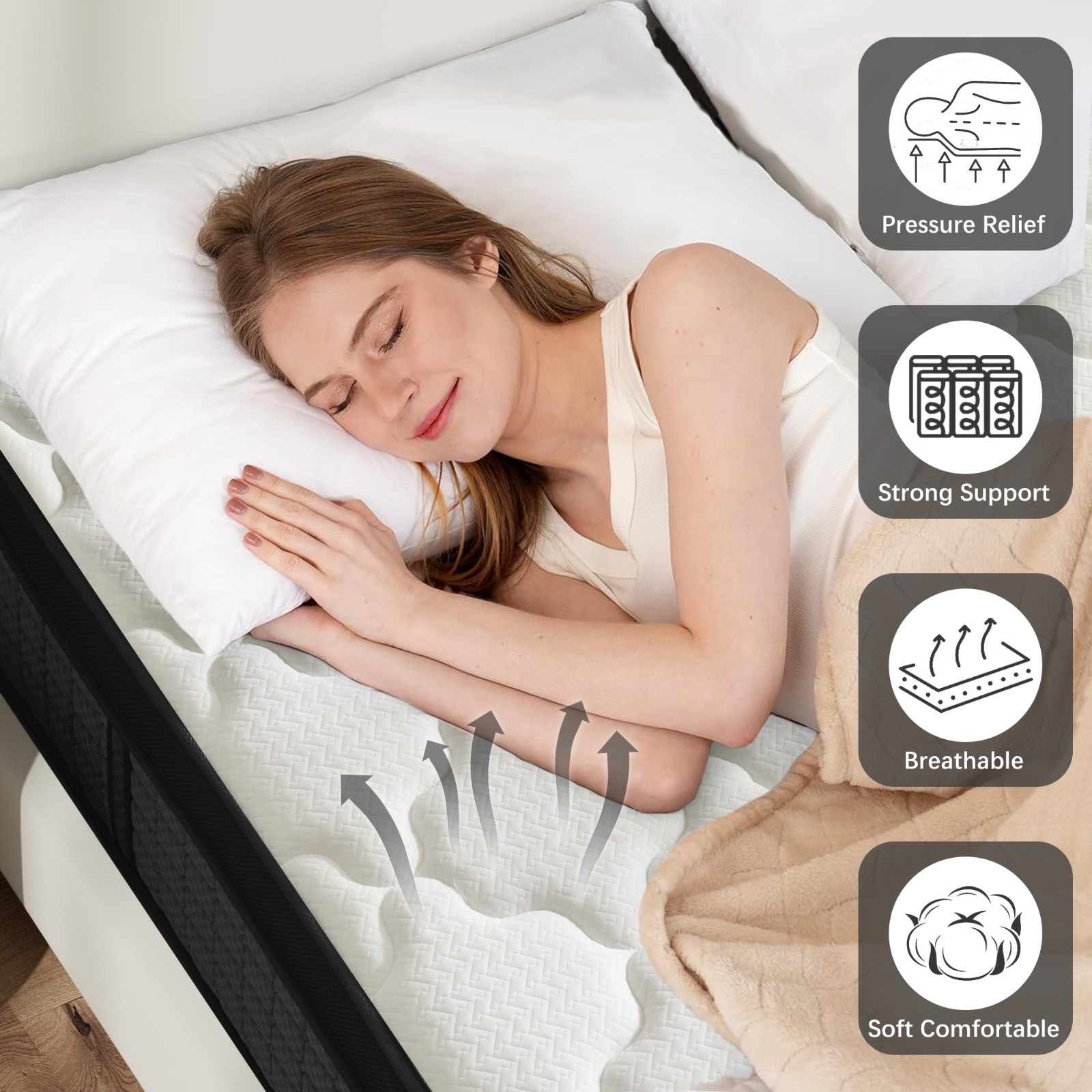 14″ Gel Memory Foam Mattress Hybrid Spring Queen Mattress Medium Firm in a Box