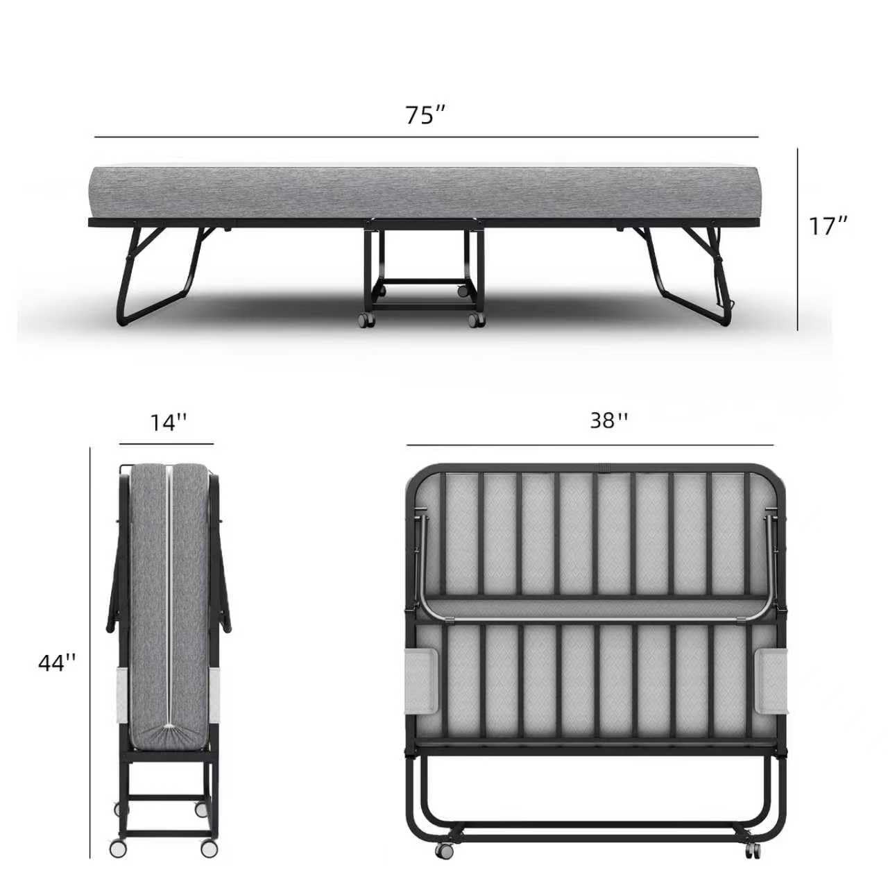Folding Bed with Mattress for Adult – Twin Size75”x38” Portable Foldable Ro…