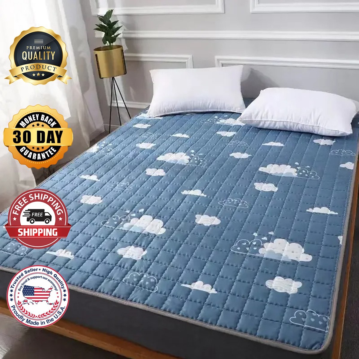 Queen Size Mattress Topper, 1200 GSM Cooling Cushion, Mattress Pad for Back Pain