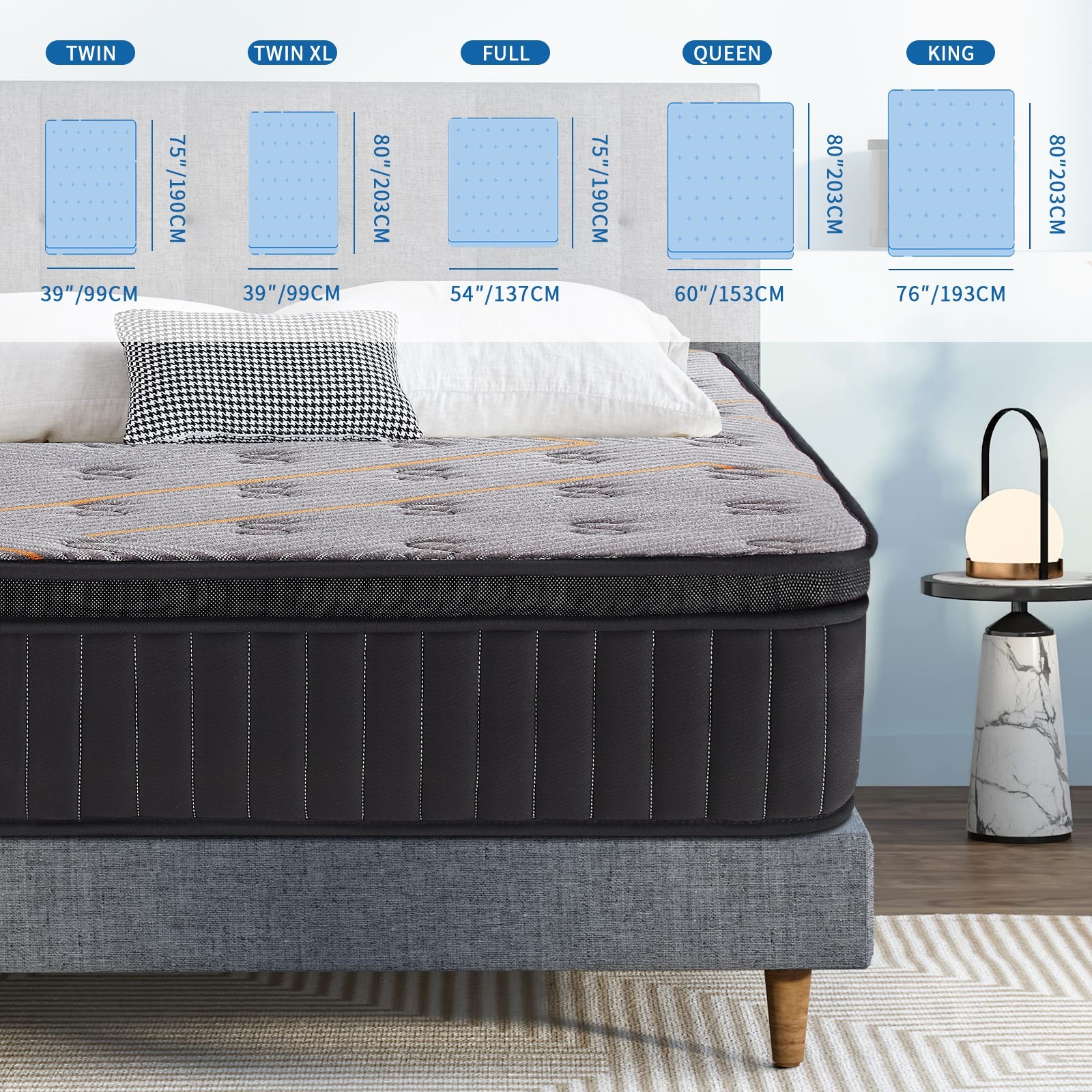 10″ 12″ Twin Full Queen King Gel Memory Foam Spring Hybrid Mattress,Bed in a Box