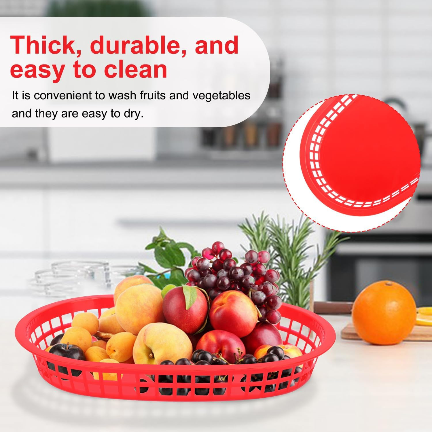 60 Pack Fast Food Baskets, 10.6 X6. 7 Inch Versatile Red Plastic Food Baskets, F