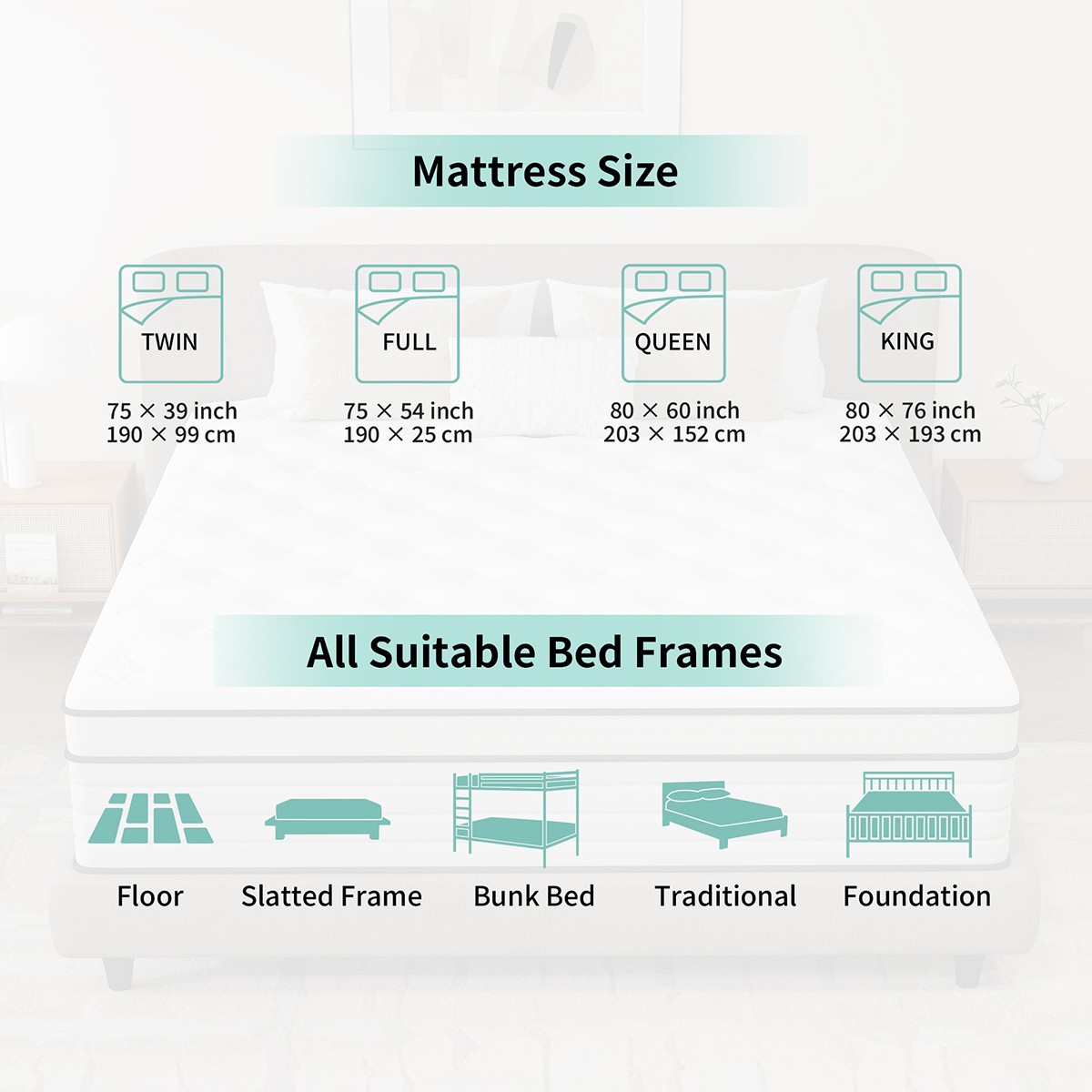 12/14 Inch Gel Memory Foam Hybrid Mattress Pocket Spring Twin Full Queen King