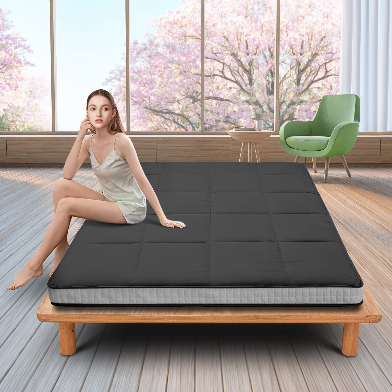 Slsy 80*54*4inch Japanese Floor Mattress Thicken Tatami Mat Dorm Sleeping Pad