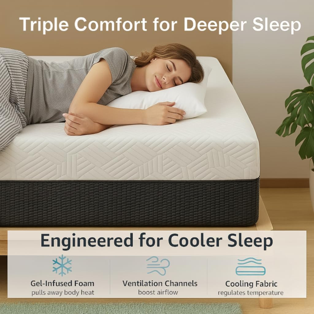 Omne Fria 12” Gel Memory Foam California King Mattress – Plush & Cooling