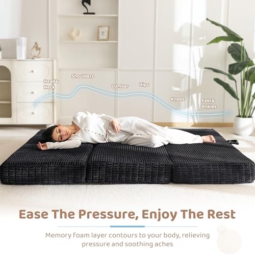 Memory Foam Tri-Folding Mattress, 6 Inch Gel Folding Mattress Tw” Black