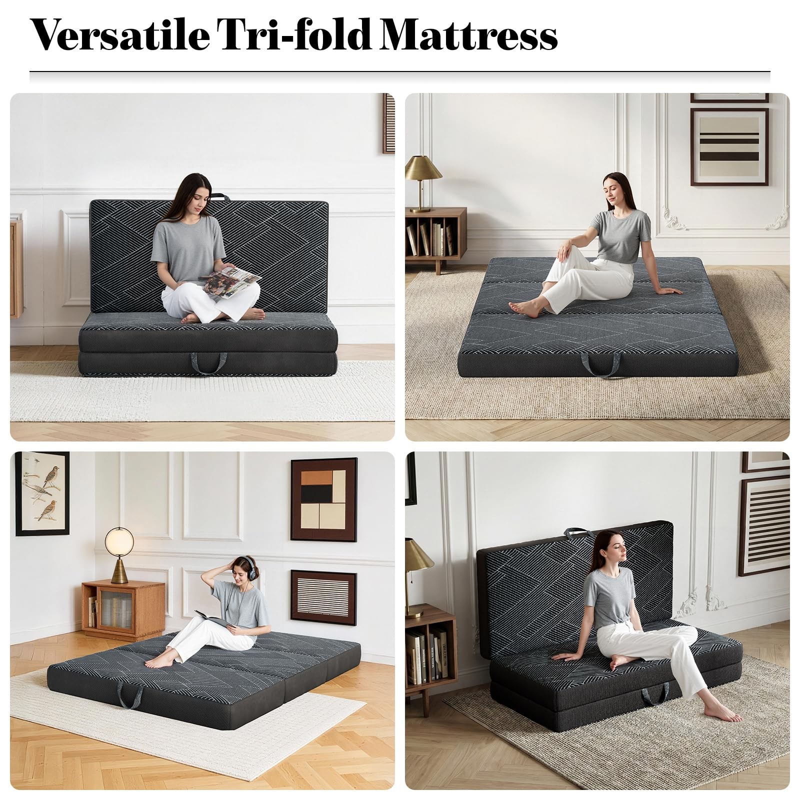 Tri Folding Mattress Queen Size – Foldable Mattress Trifold Memory Foam Mat w…