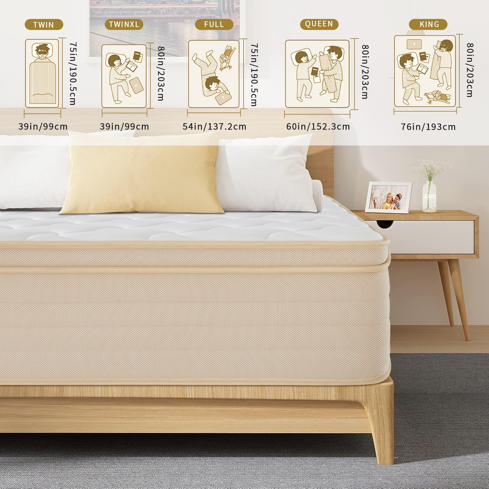 10″12″ Gel Memory Foam Hybrid Spring Mattress in a Box Twin Full Queen King Size