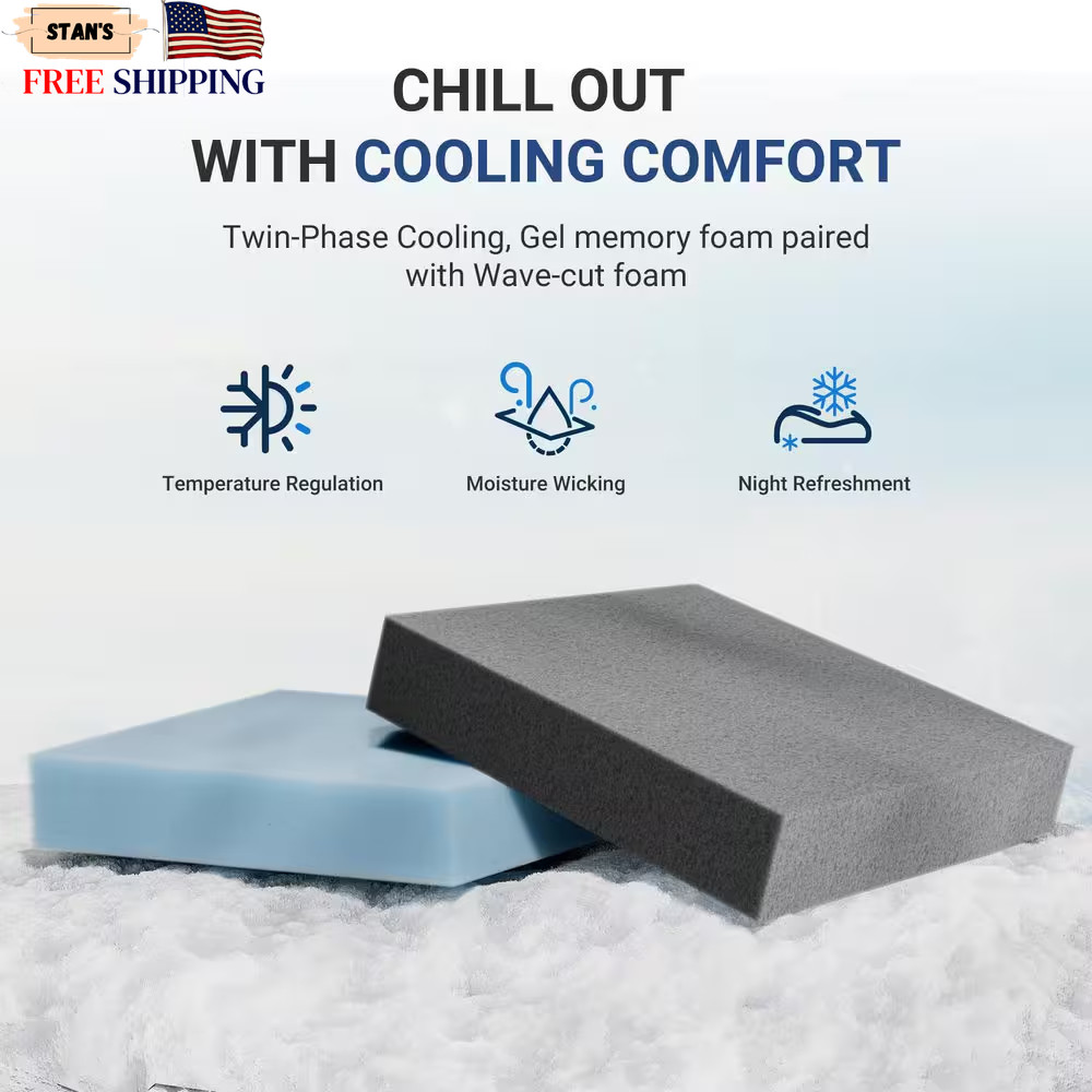 Classic King Medium Gel Memory Foam 12 In. in a Box with Cooling Night Sleep NEW