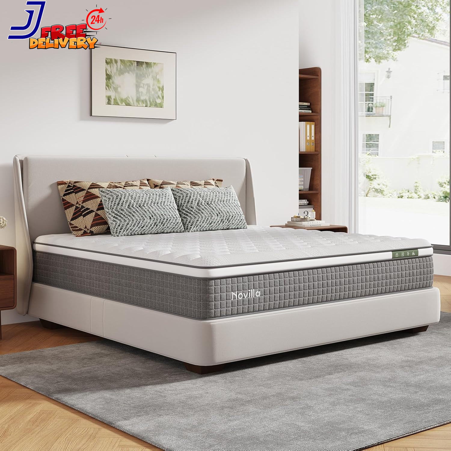 Mattress Queen 12 Inch Hybrid Cooling Gel Memory Foam Grey NAMS12QGYV36 Novilla