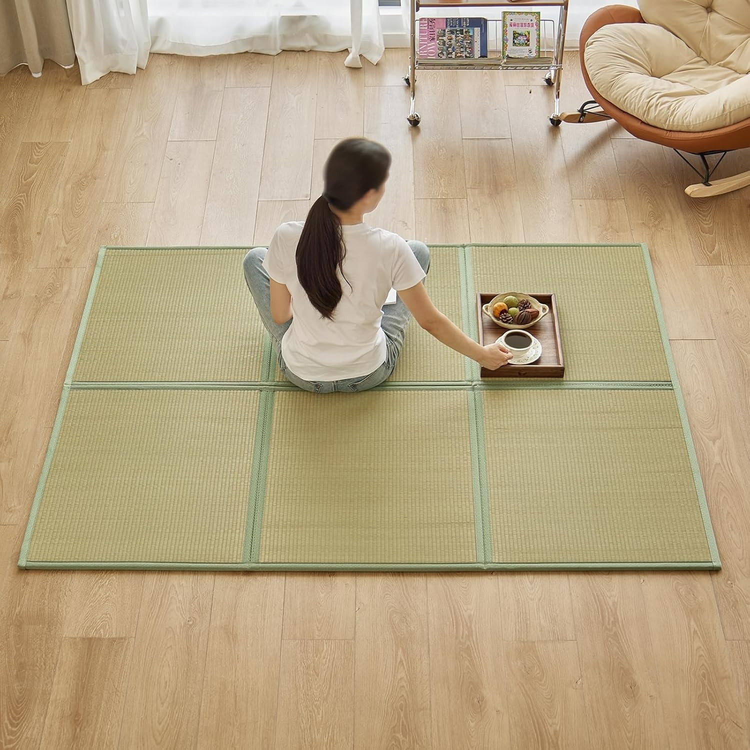 Japanese Tatami Mat 100% Rush Grass Mattress Queen 79”x60” Folding#1037GY1