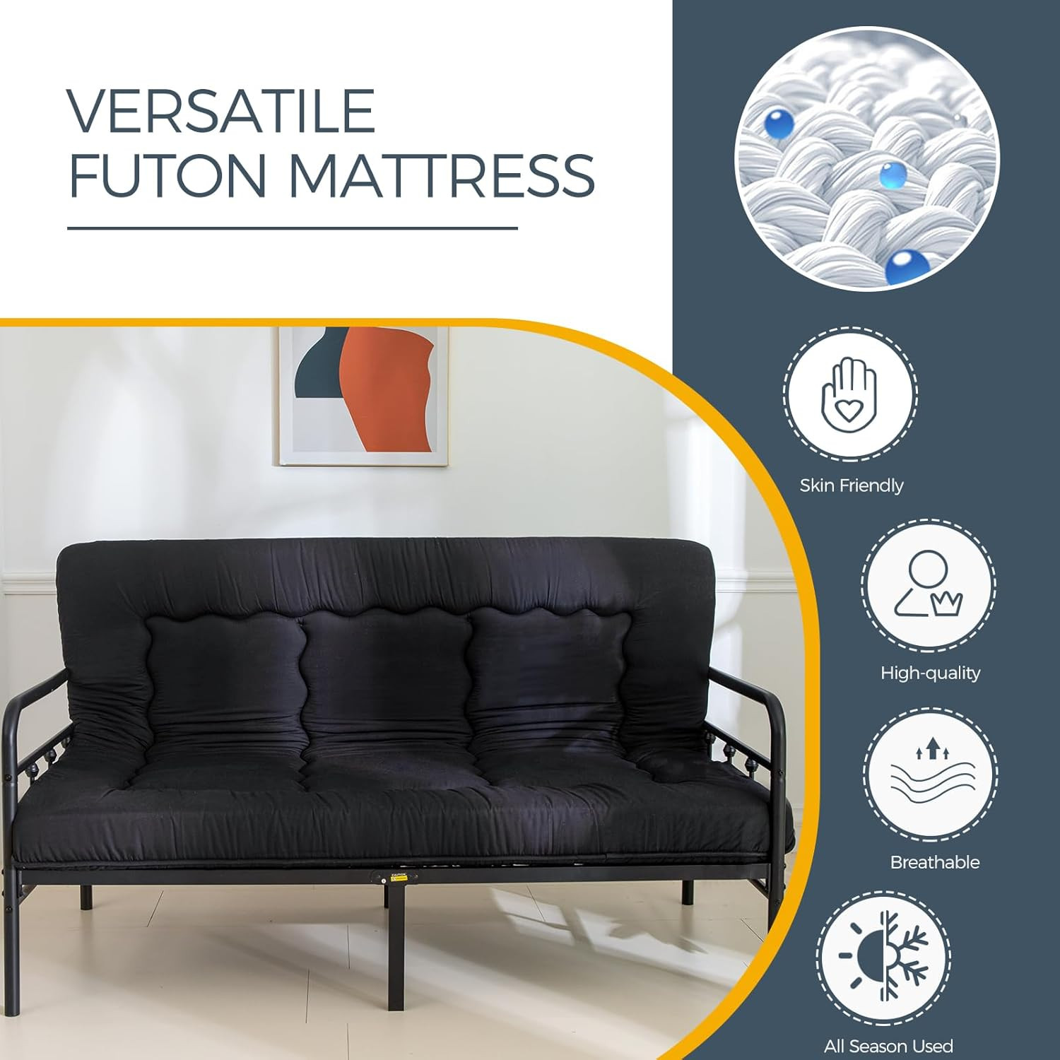 Extra Thick 6″ Japanese Futon Mattress, Foldable Black Floor Bed for Adults