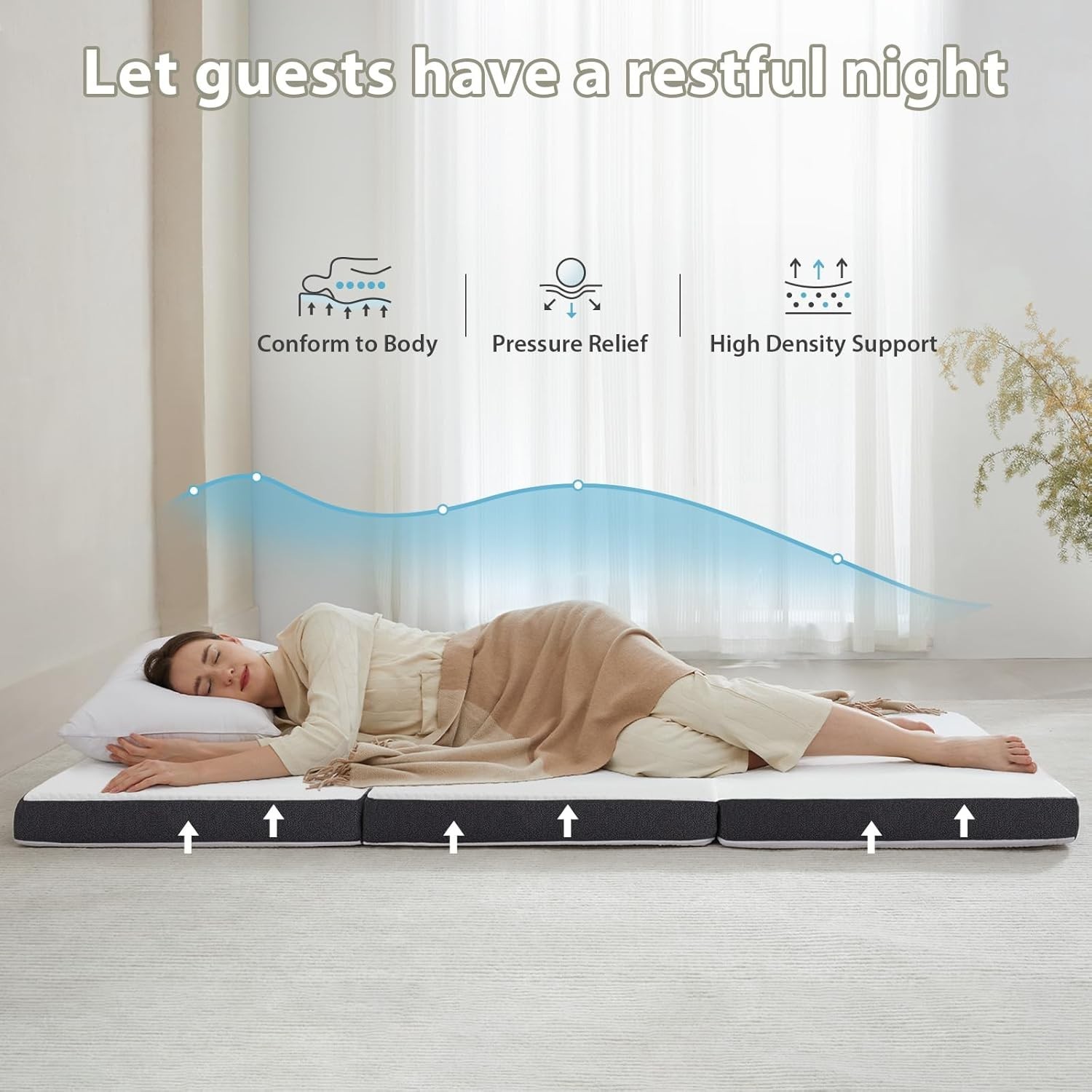 3 Inch Portable Tri-Folding Memory Foam Mattress – Removable and Washable Cover
