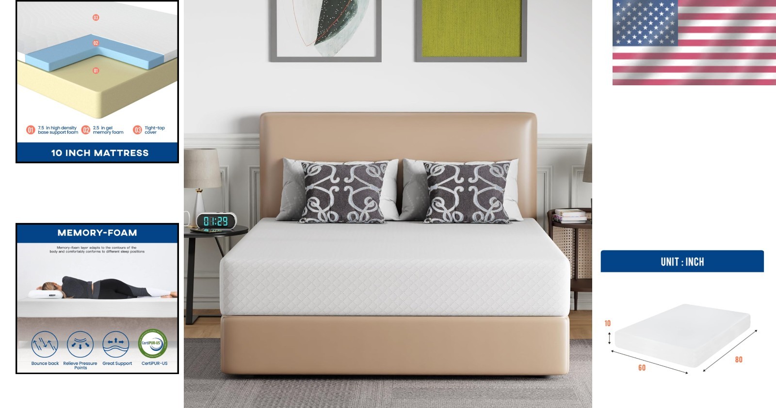 10 Inch Queen Gel Memory Foam Mattress | Medium Firm, Pressure Relief & Washable