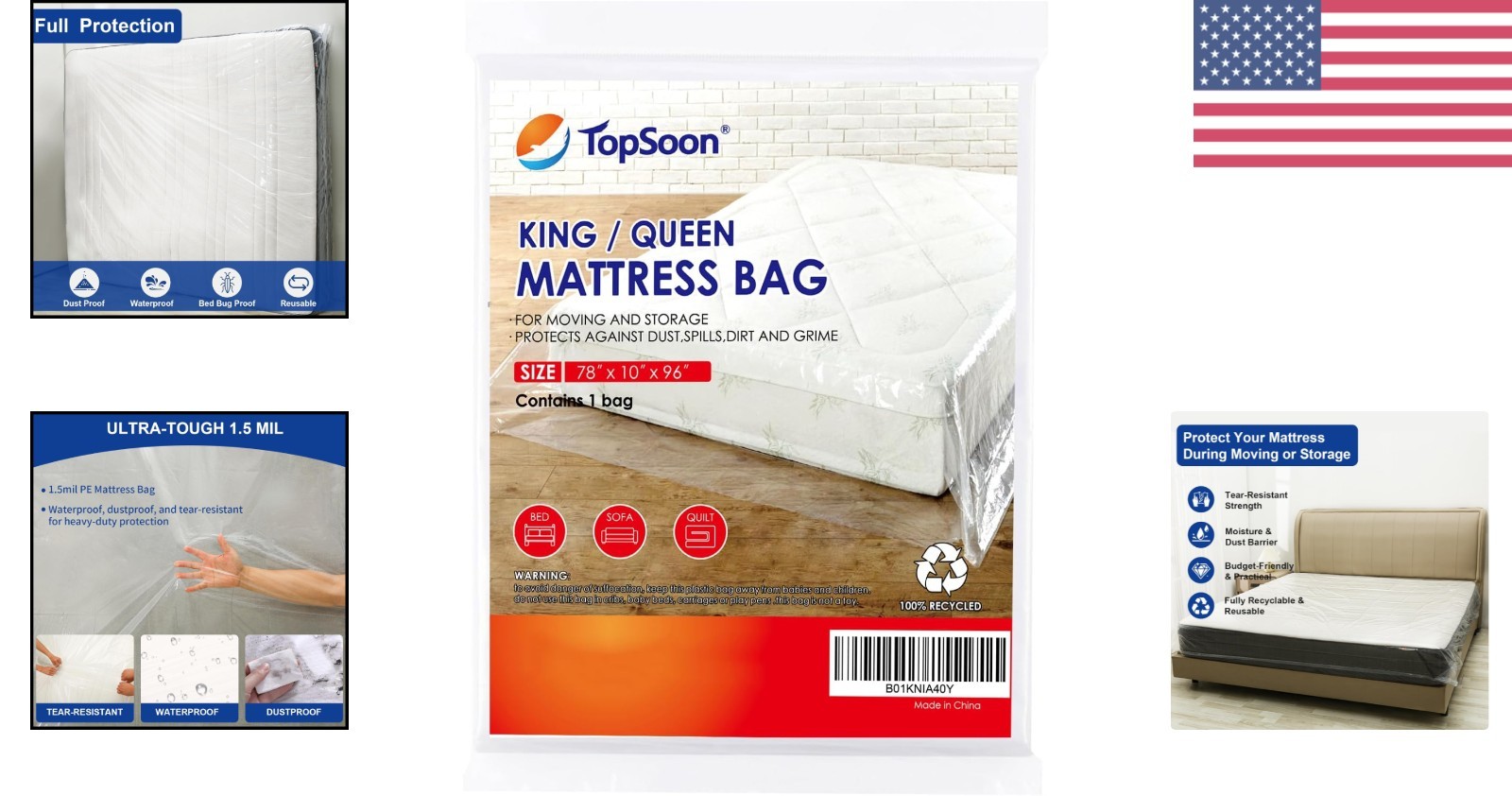 Clear Mattress Bag for King/Queen Size Storage and Disposal 1.5mil Thick