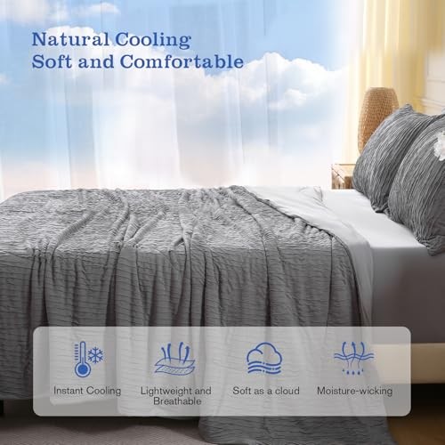 Full/Queen Size Cooling Comforter – Dark Grey – Temperature Regulating Blanket