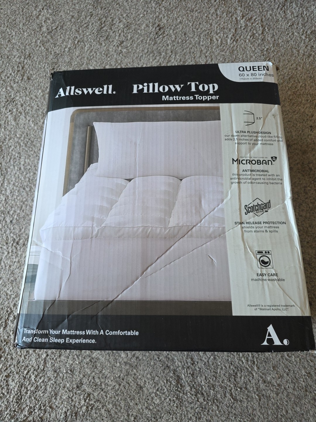 Allswell Ultra Plush Pillow Top Dark- Green Mattress Topper, Queen, 60″ X 80″