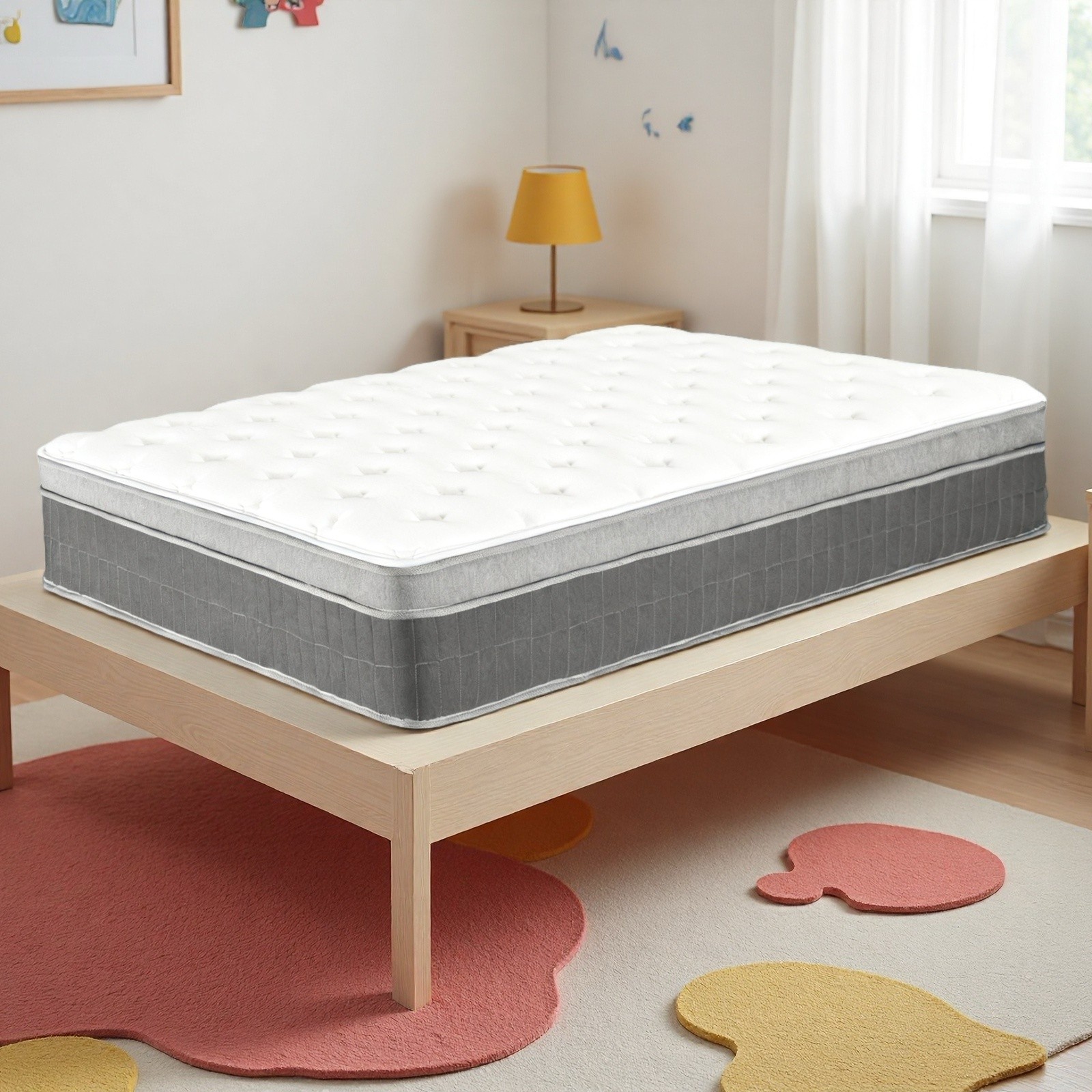 Twin Hybrid Mattress 12″ – Memory Foam Medium Firm Breathable Gray Trim