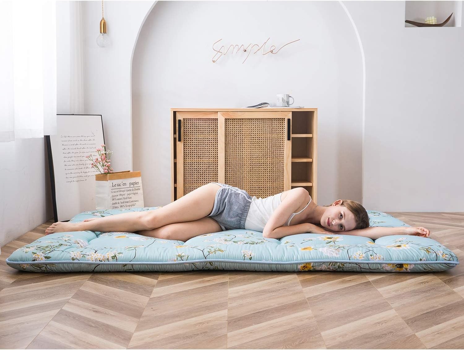 Rustic Floral Korean Floor Mattress, Foldable Mat Roll Up Camping Mattress, T…