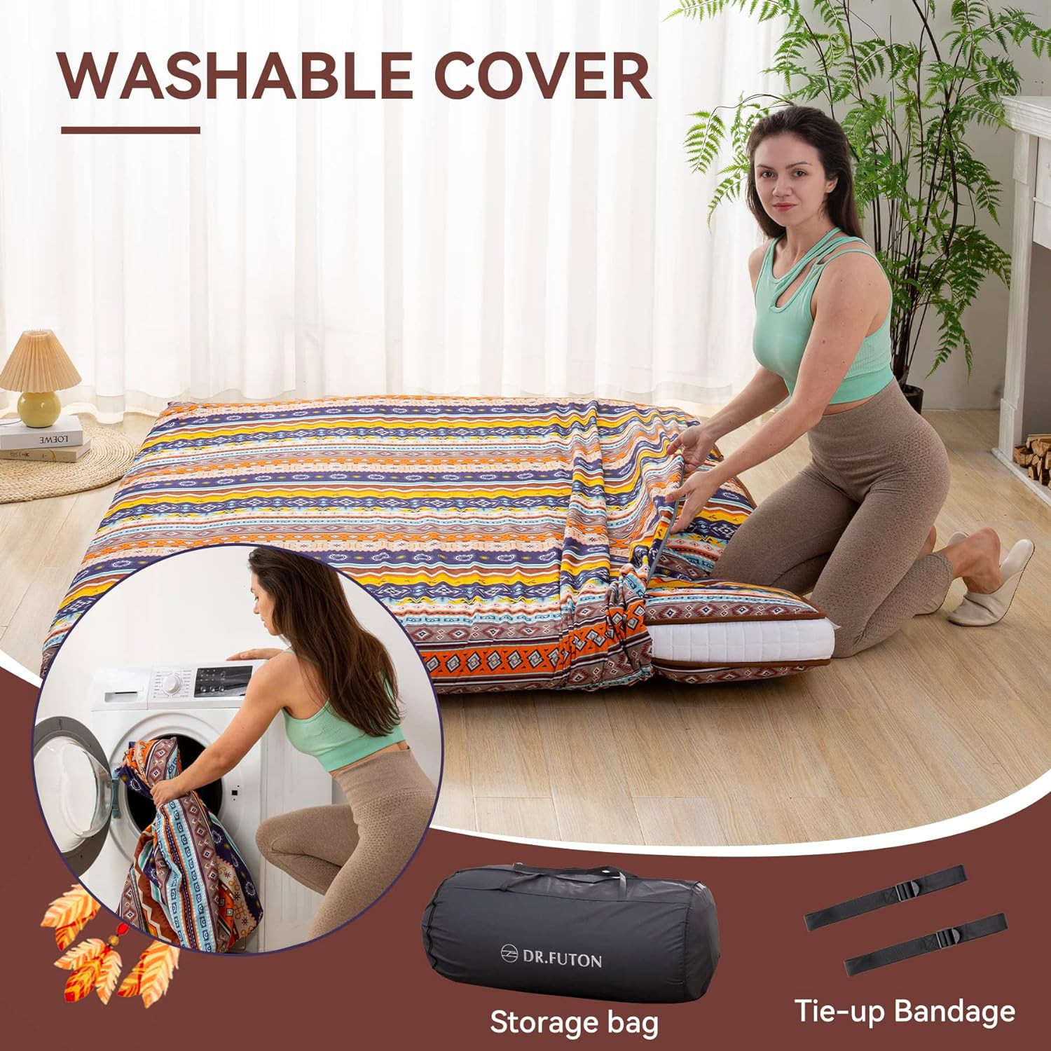 Extra Thick Japanese Futon Mattress – Roll Up Bed Topper for Guests & Travel
