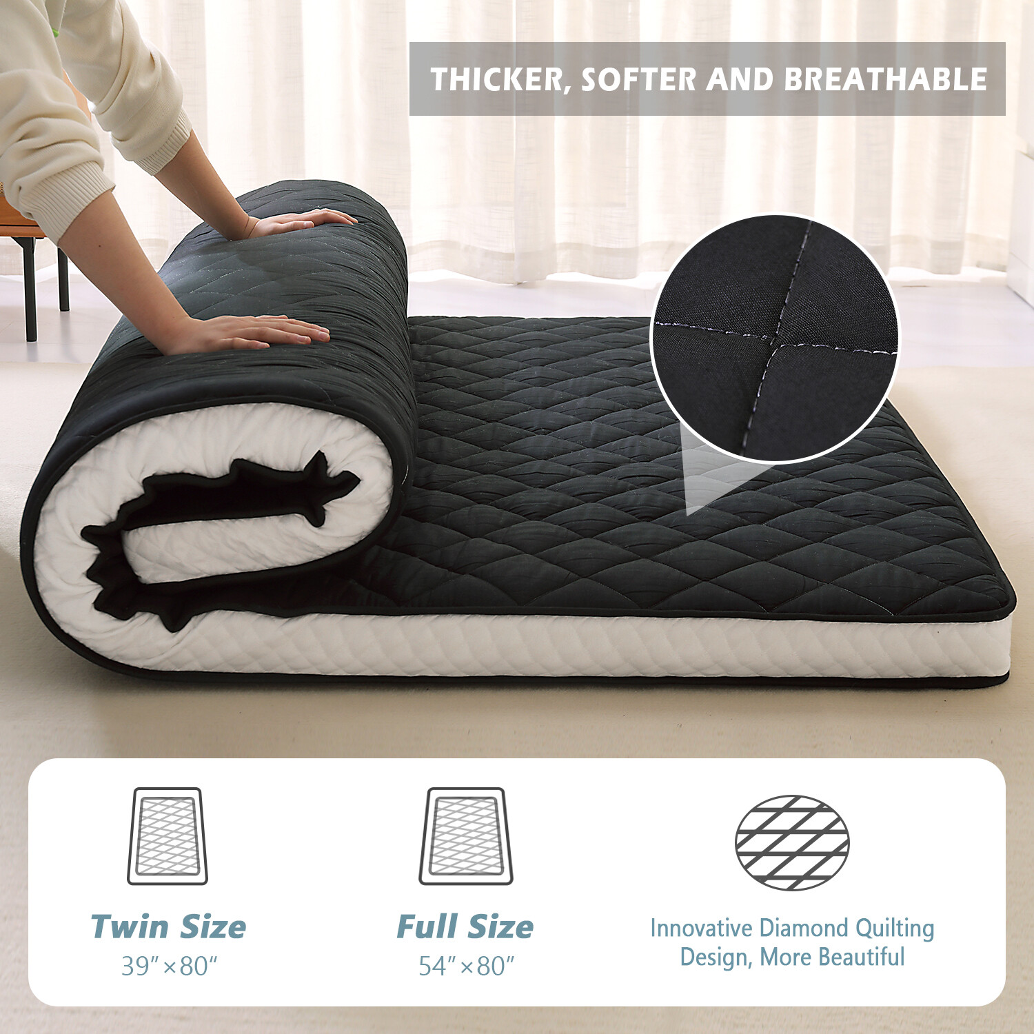 Roll Up Mattress Japanese Floor Mat Futon Mattress Foldable Tatami Sleeping Pad
