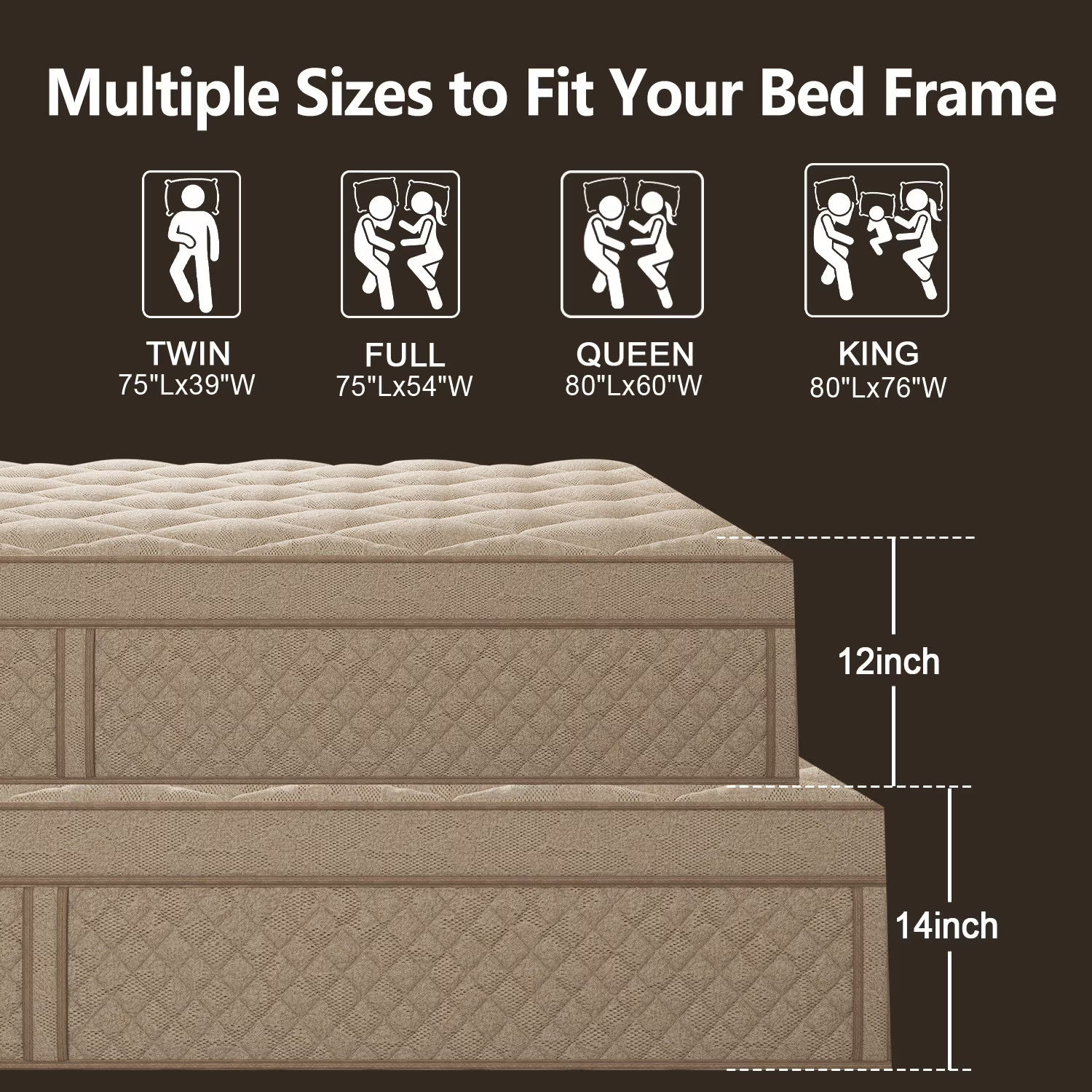 Duchessz 14inch Queen Mattress in a Box Gel Memory Foam Medium Firm Euro Top Hyb