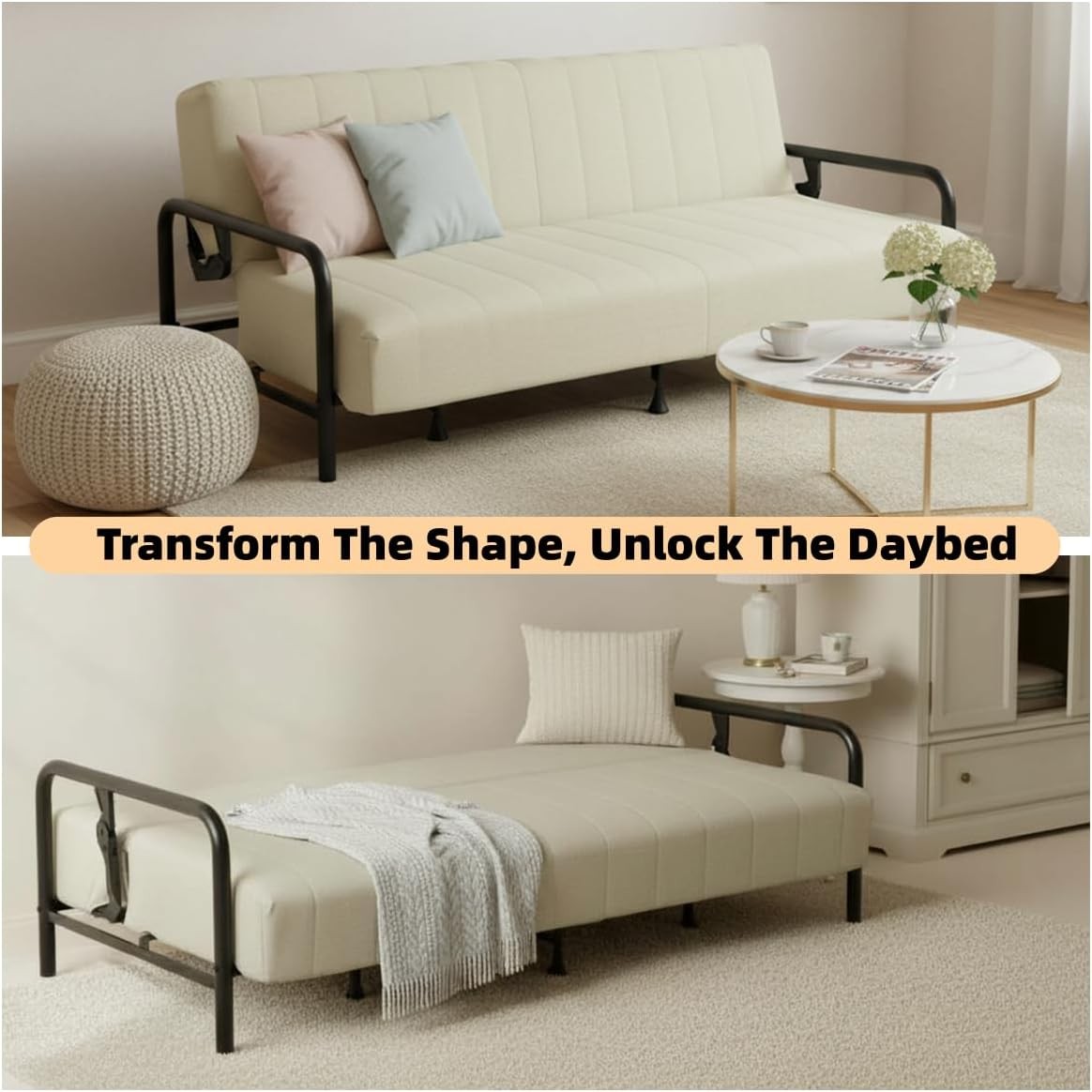 Modern Bei Futon Sofa Bed with Arm, 78.74″ 3-Posit