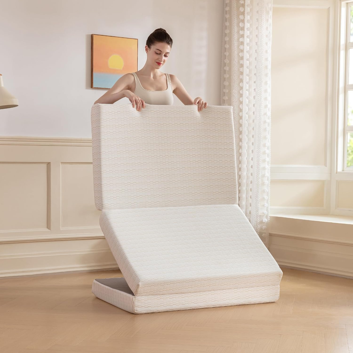 Tri-Fold Memory Foam Mattress Topper – 3″ Twin, Washable Cover, Portable Bed