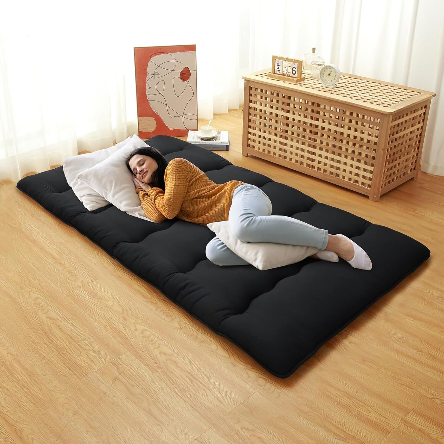 Foldable Japanese Floor Mattress Twin/Full/Queen Roll Up Mattress Sleeping Pad