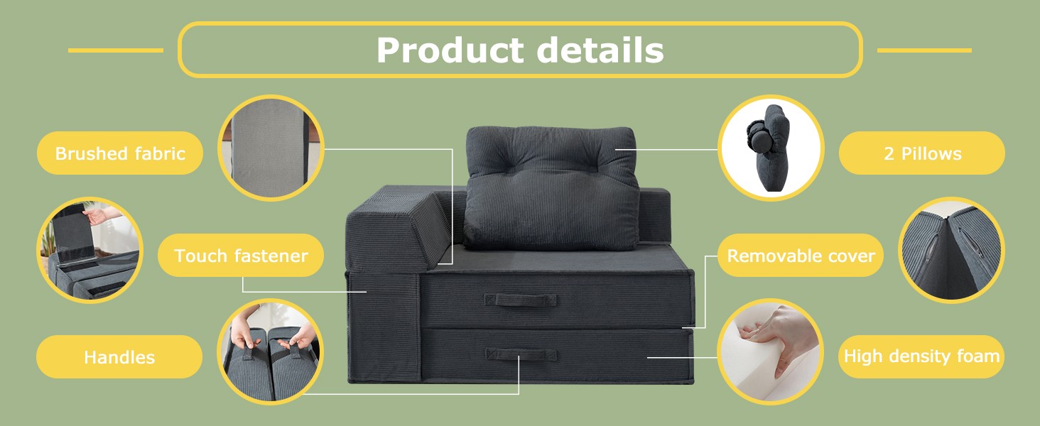 Folding Sofa Bed, 4 in 1 Convertible Sleeper Chair with Pillow, Standard