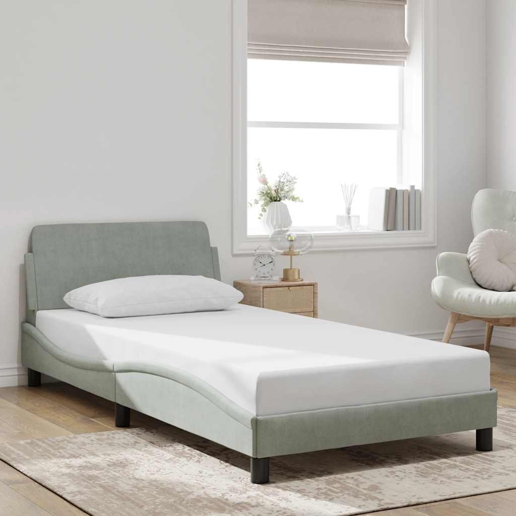 Bed Frame Light Gray Velvet, Metal, Plywood, Engineered Wood Single vidaXL
