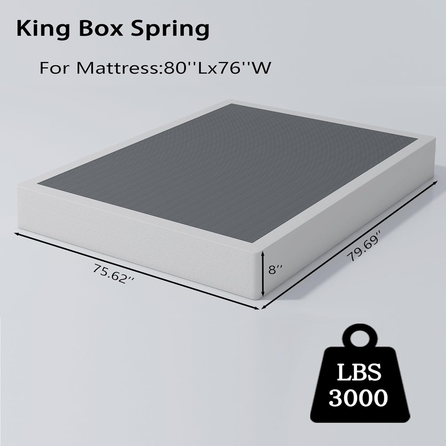 8 Inch King Size Box Spring, Heavy Duty Metal Mattress Foundation