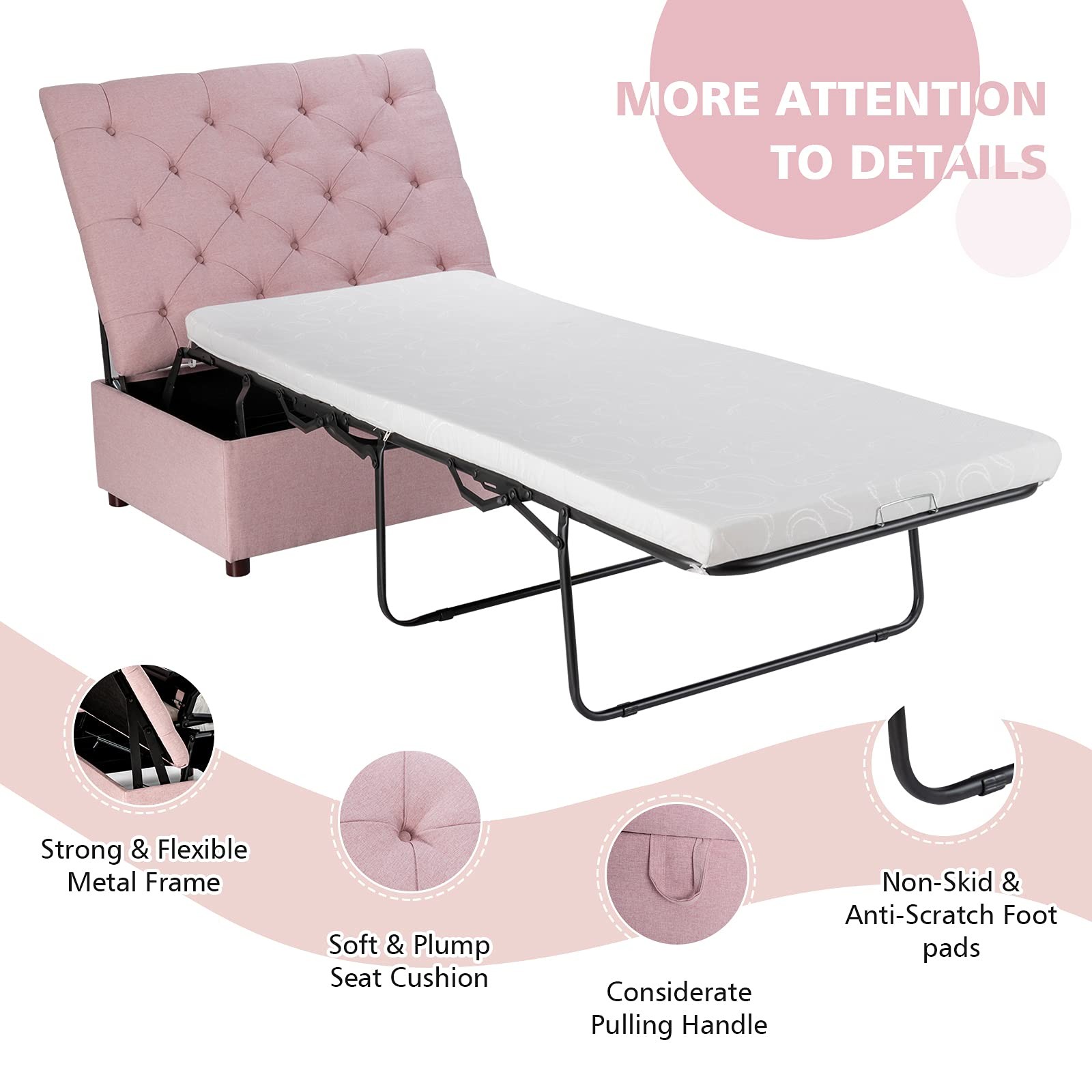 Ottoman Folding Bed, Fold Out Sleeper Bed with Mattress, Convertible Chair in…