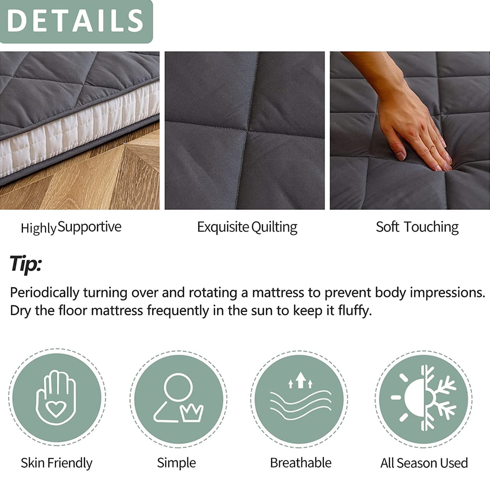 Japanese Floor Futon Mattress King Size, Floor Ftuon for Adults, Roll Up Fold…