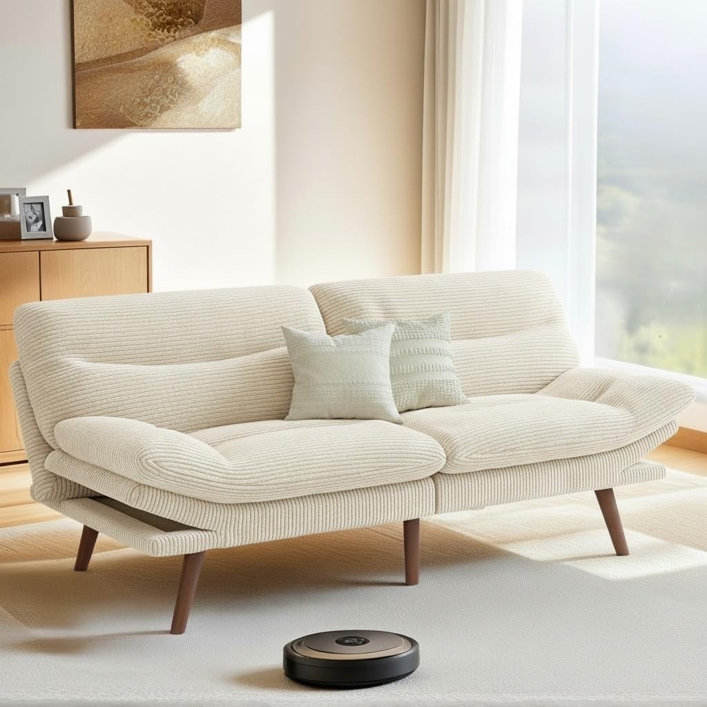 Pipi Futon Sofa Bed, 66 Inch Corduroy Futon Couch Convertible with