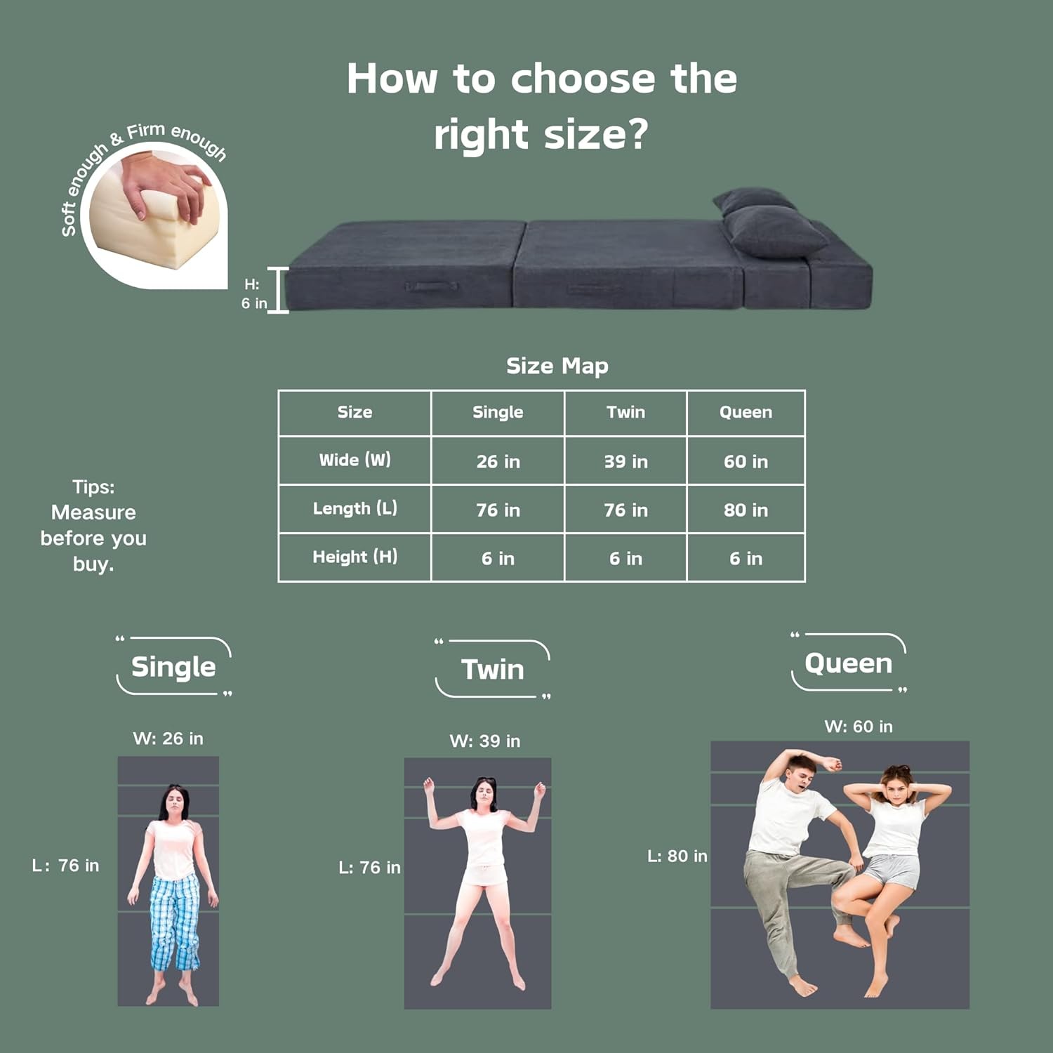 Folding Sofa Bed, 4 in 1 Convertible Sleeper Chair with Pillow, Single