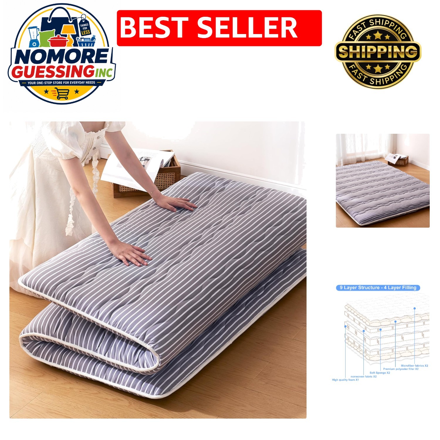 Portable Japanese Futon Mattress (Twin) – Thickened Foam for Ultimate Comfort