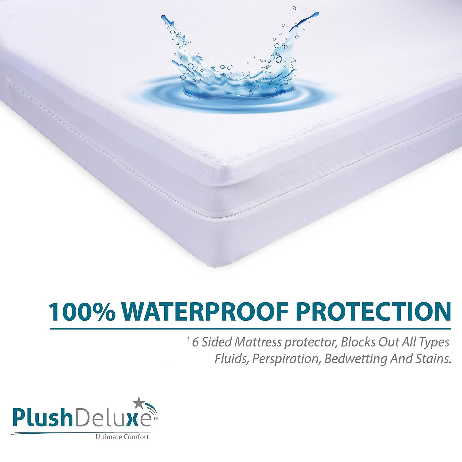 PlushDeluxe Premium 100 Waterproof Mattress Encasement, Breathable Soft Cotto…