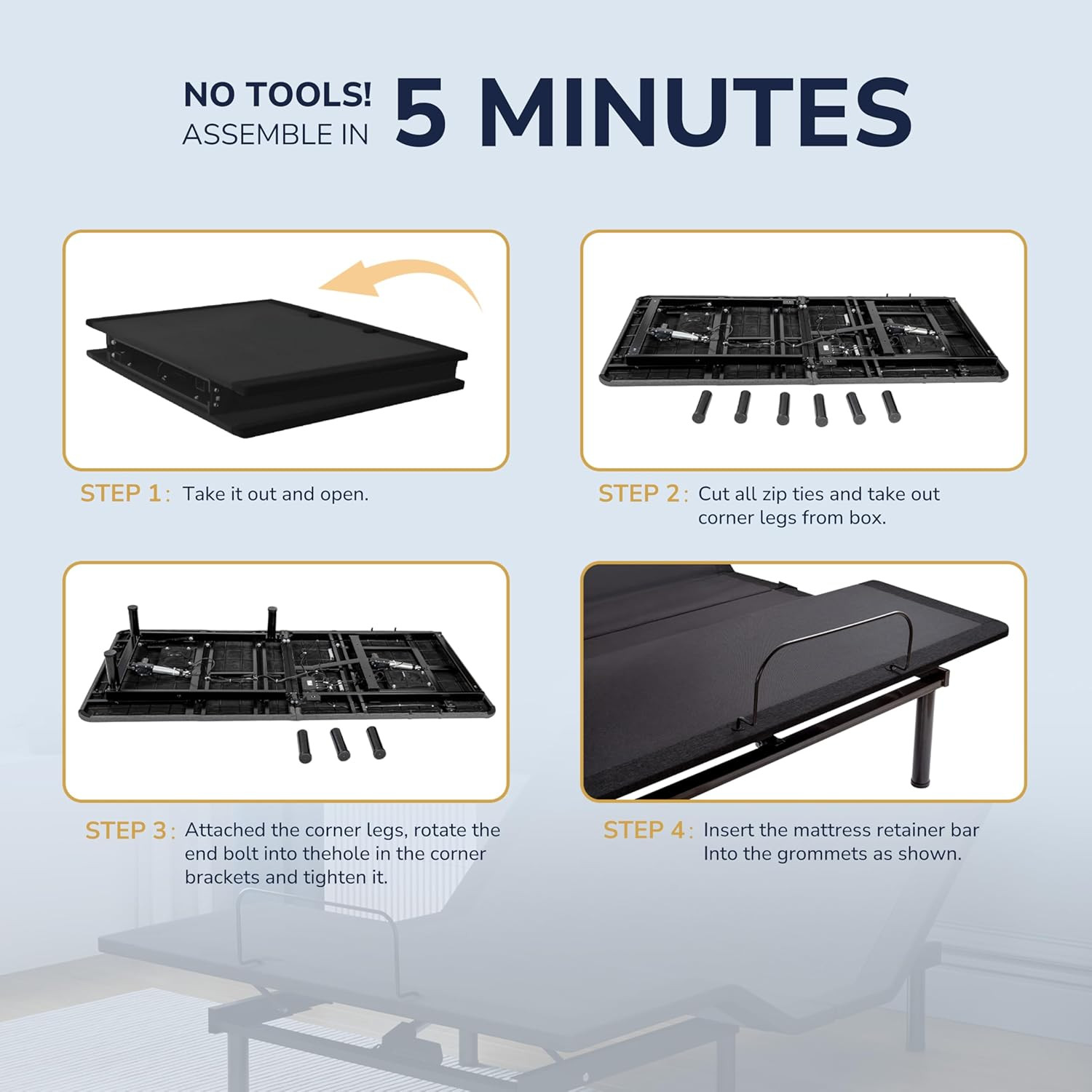 Split King Adjustable Bed Frame & 14″ Cooling Memory Foam Mattress Set