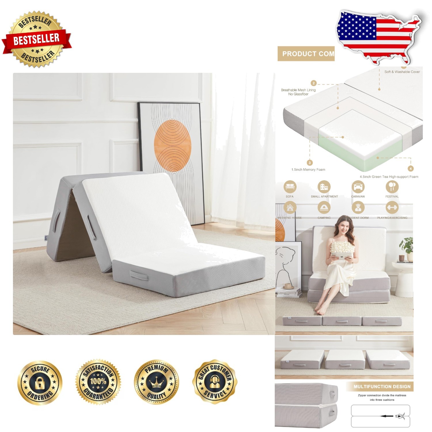Durable 6 Inch Single Foldable Mattress – Guest Bed, Camping