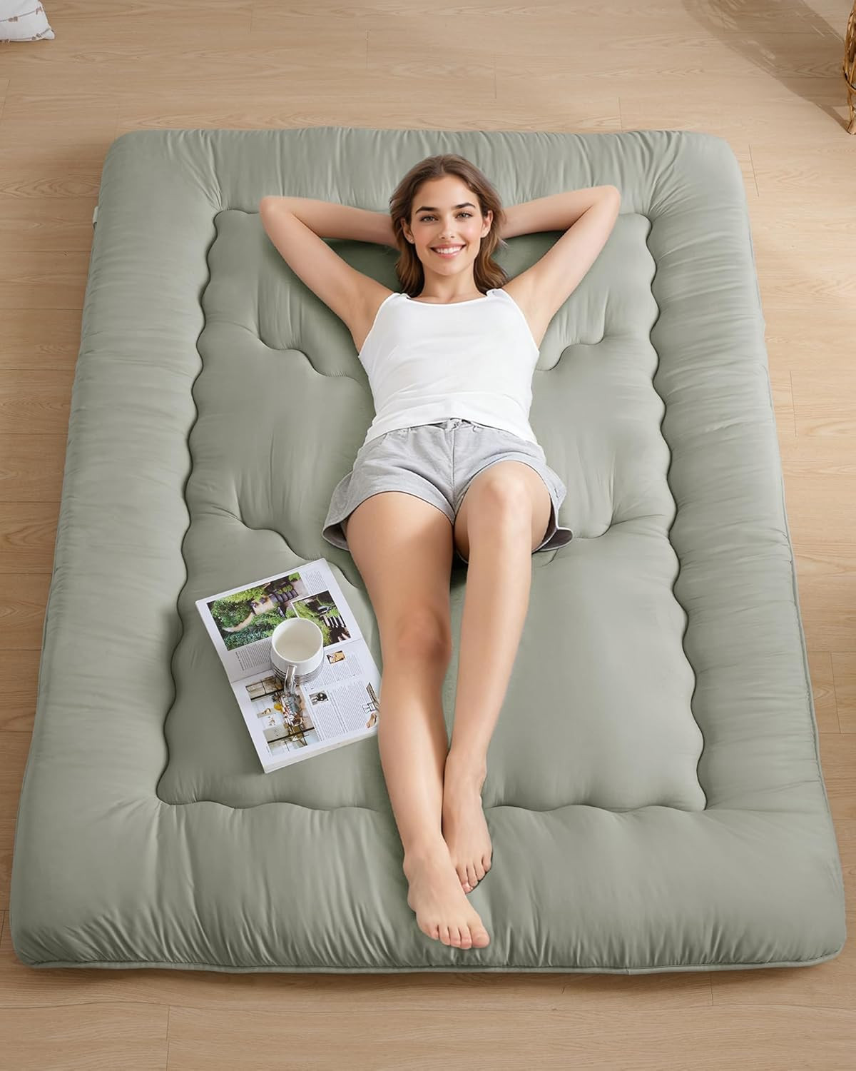 Japanese Floor Mattress, 3.5″ Thicken Futon Mattress Tatami Mat, High Density Fo