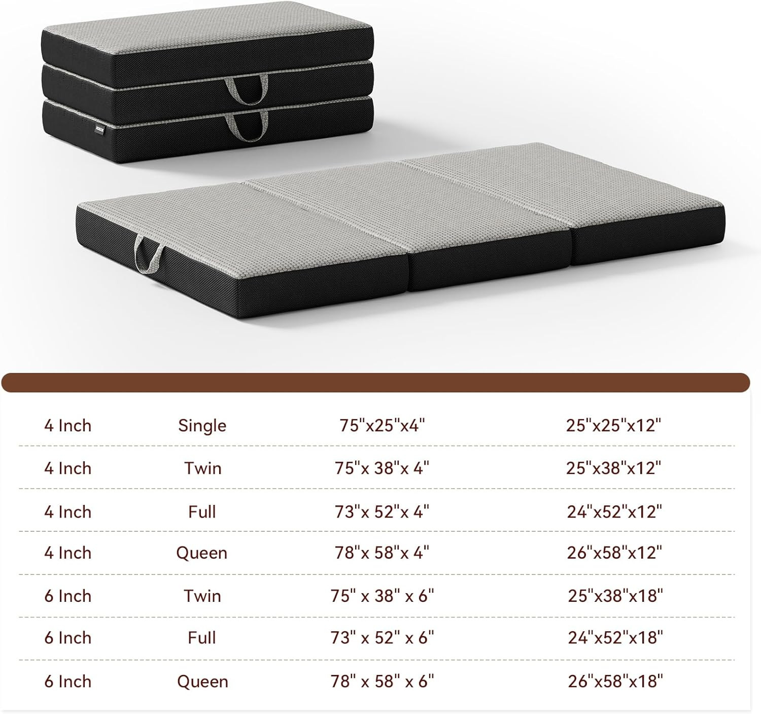 Memory Foam Trifold Mattress, Full Portable Floor Bed 6 Inch, Foldable Mat with