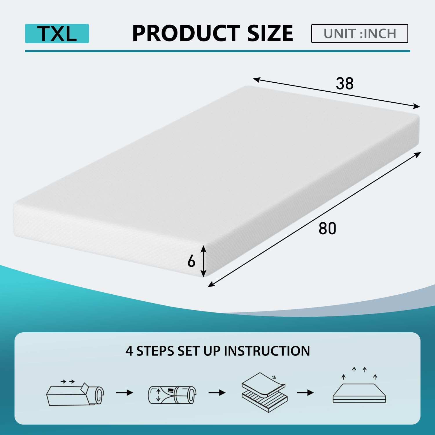 | 6 Inch Twin XL Mattress | Gel Memory Foam | Medium Firm Feel | White | Bed in
