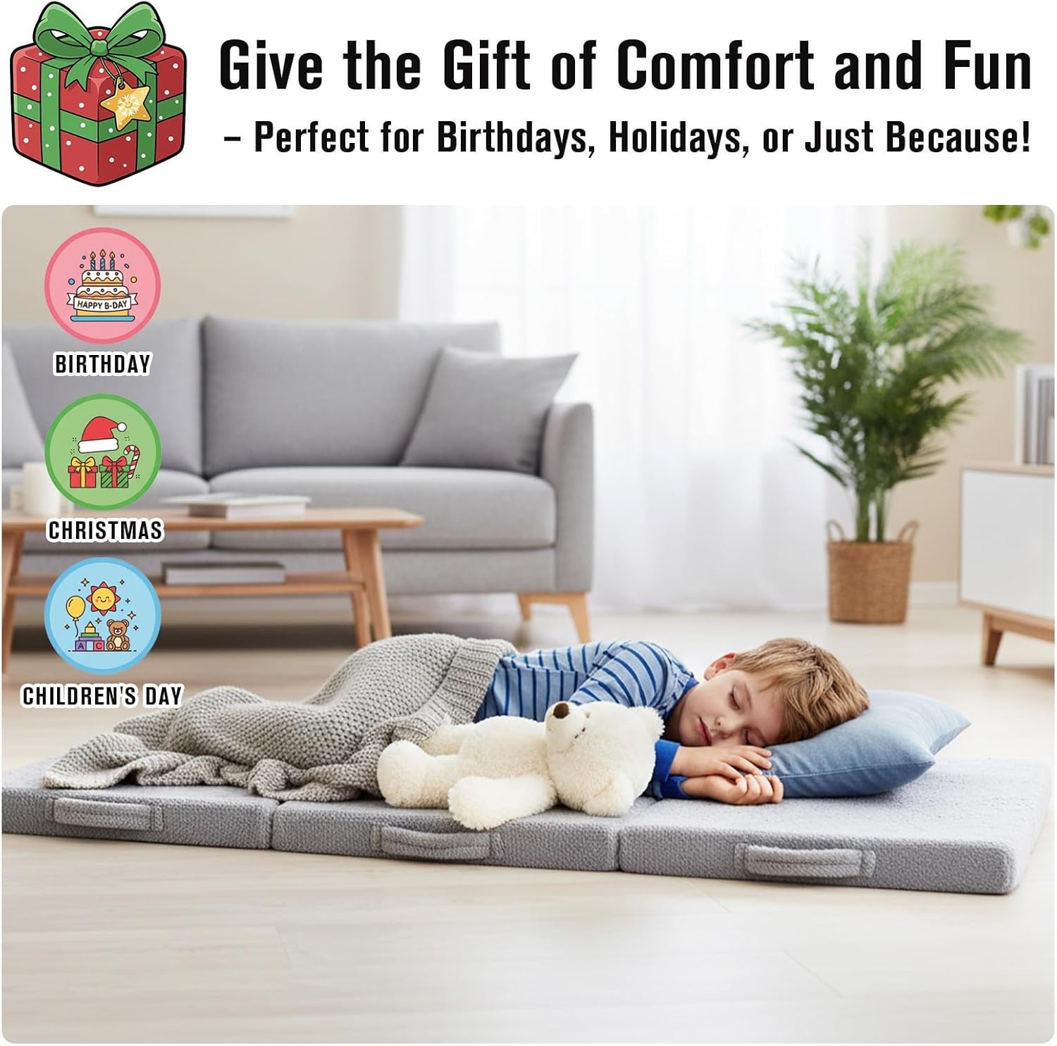 Foldable Floor Mattress for Kids -Daycare Sleeping Futon or Floor Mat with St…